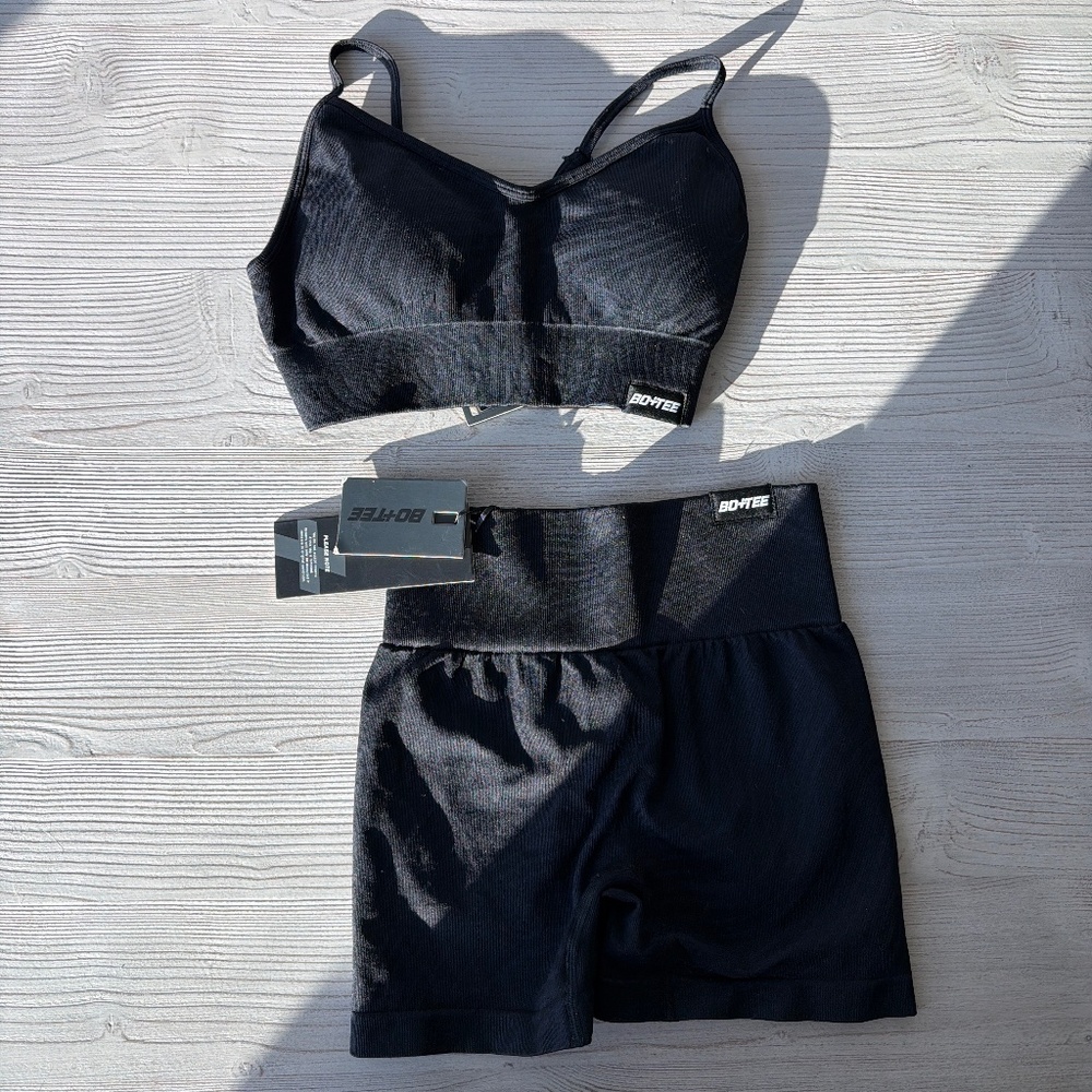 Black Women's High-Waist Shorts & Bralette Set
